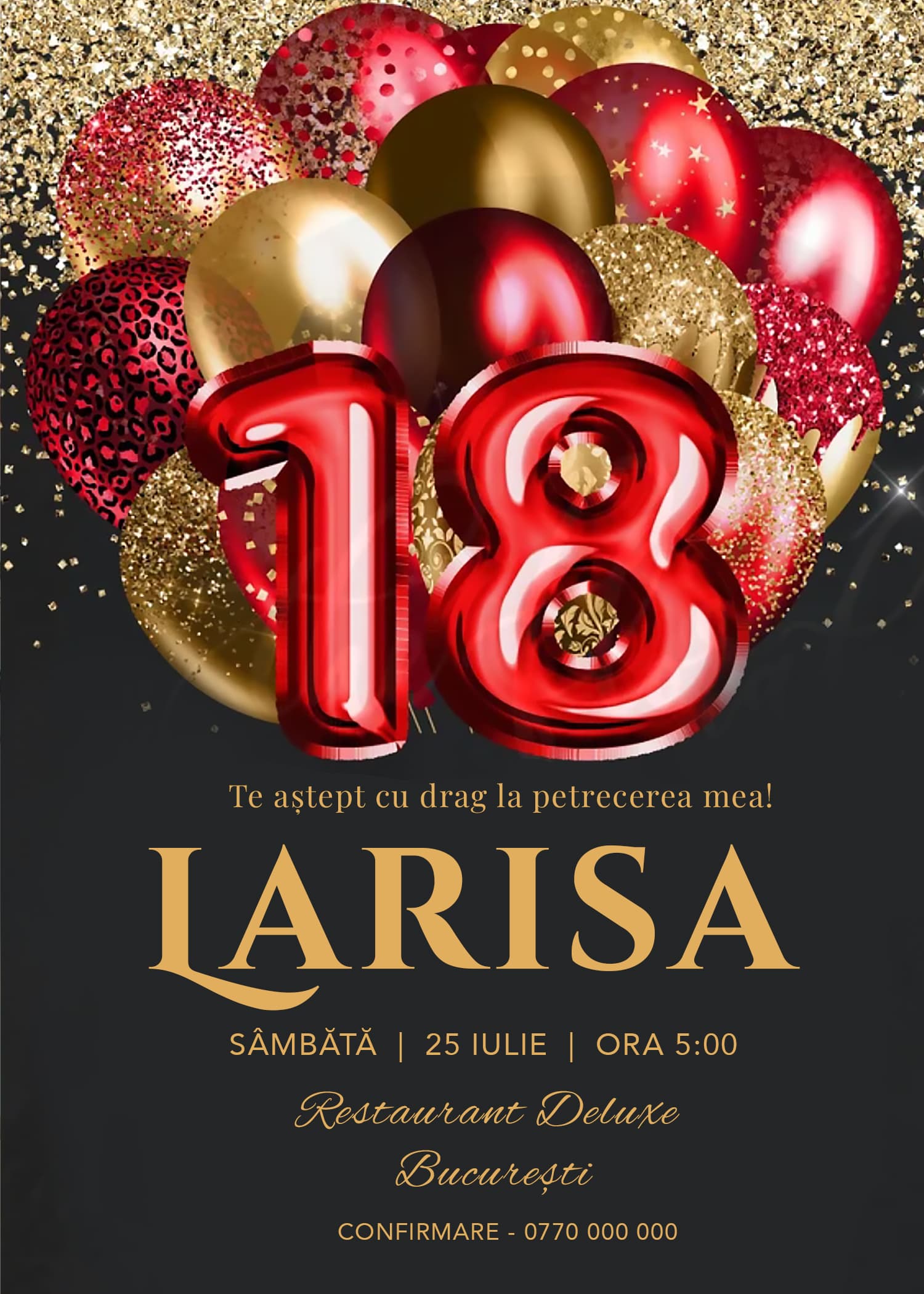 Invitație digitală de majorat, modelul 18 Red Party