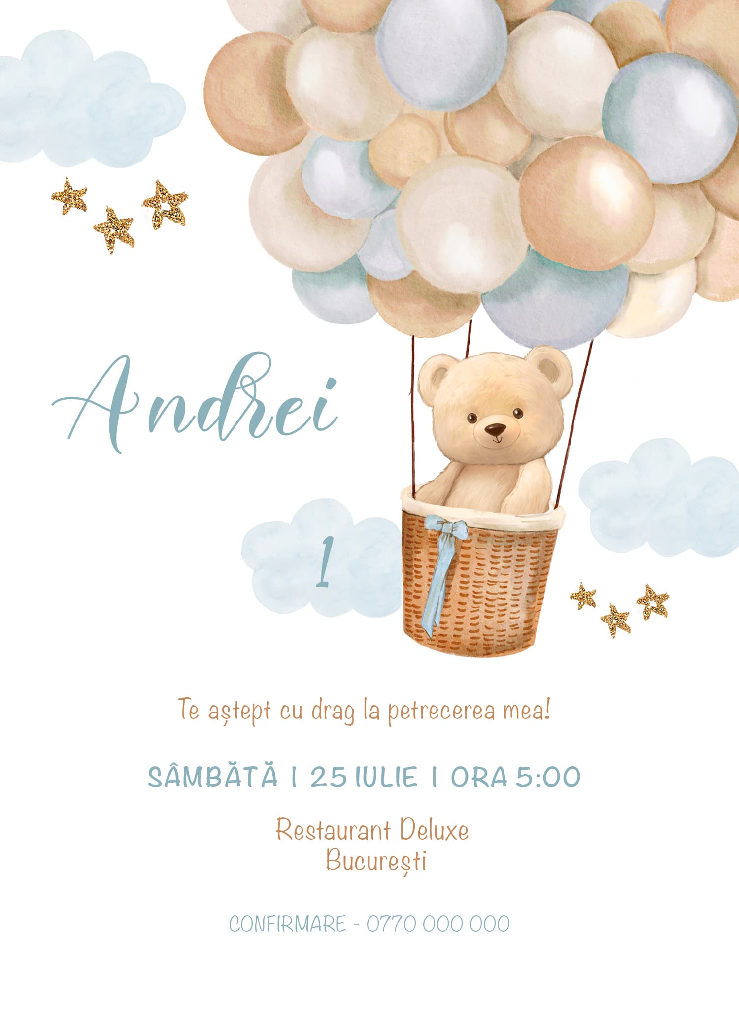 Invitație digitală de aniversare, modelul Up Above