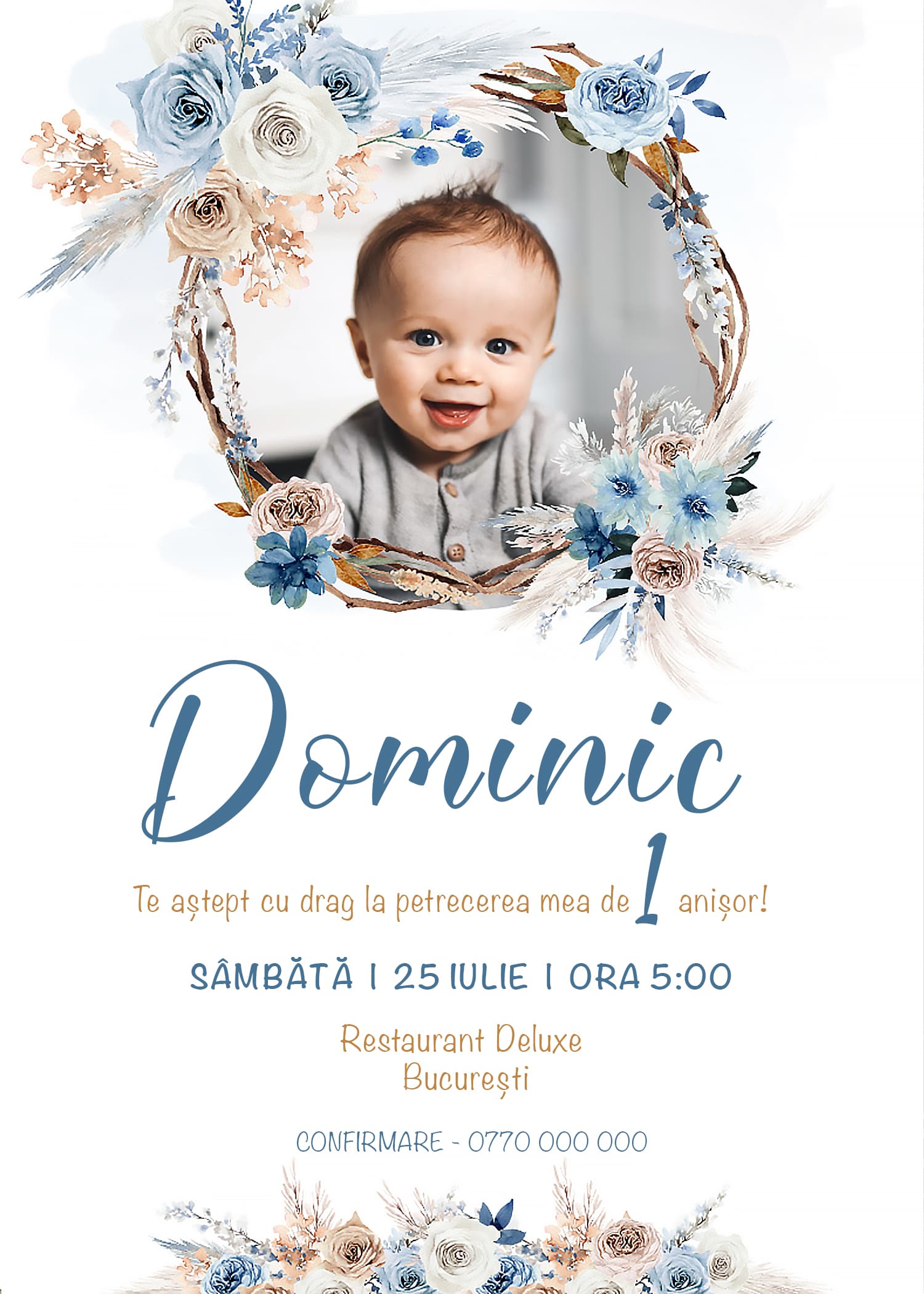Invitație digitală de aniversare, modelul Blue Joy