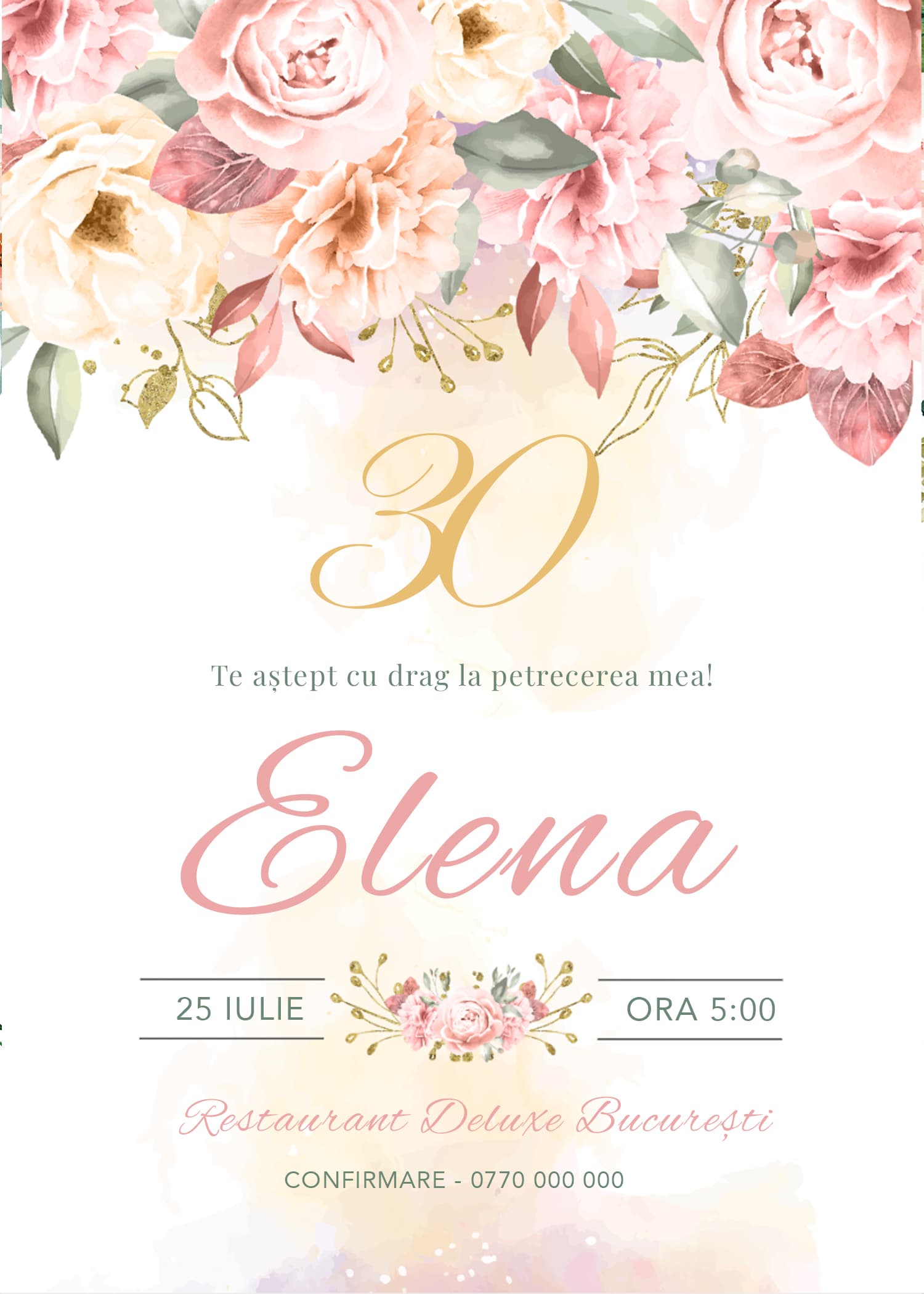 Invitație digitală de aniversare, modelul Bouquet