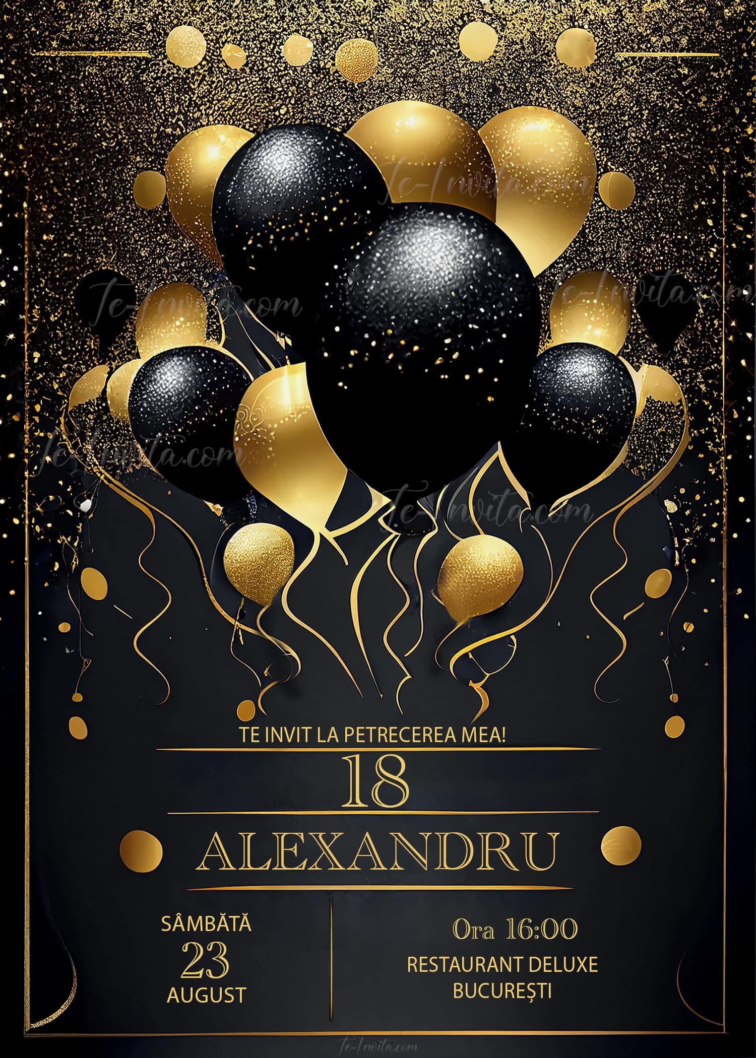 Invitație digitală de majorat, modelul Deluxe Black