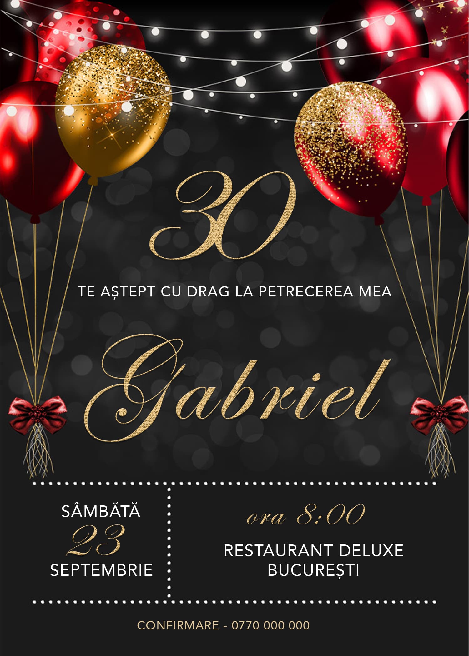 Invitație digitală de aniversare, modelul Deluxe Red