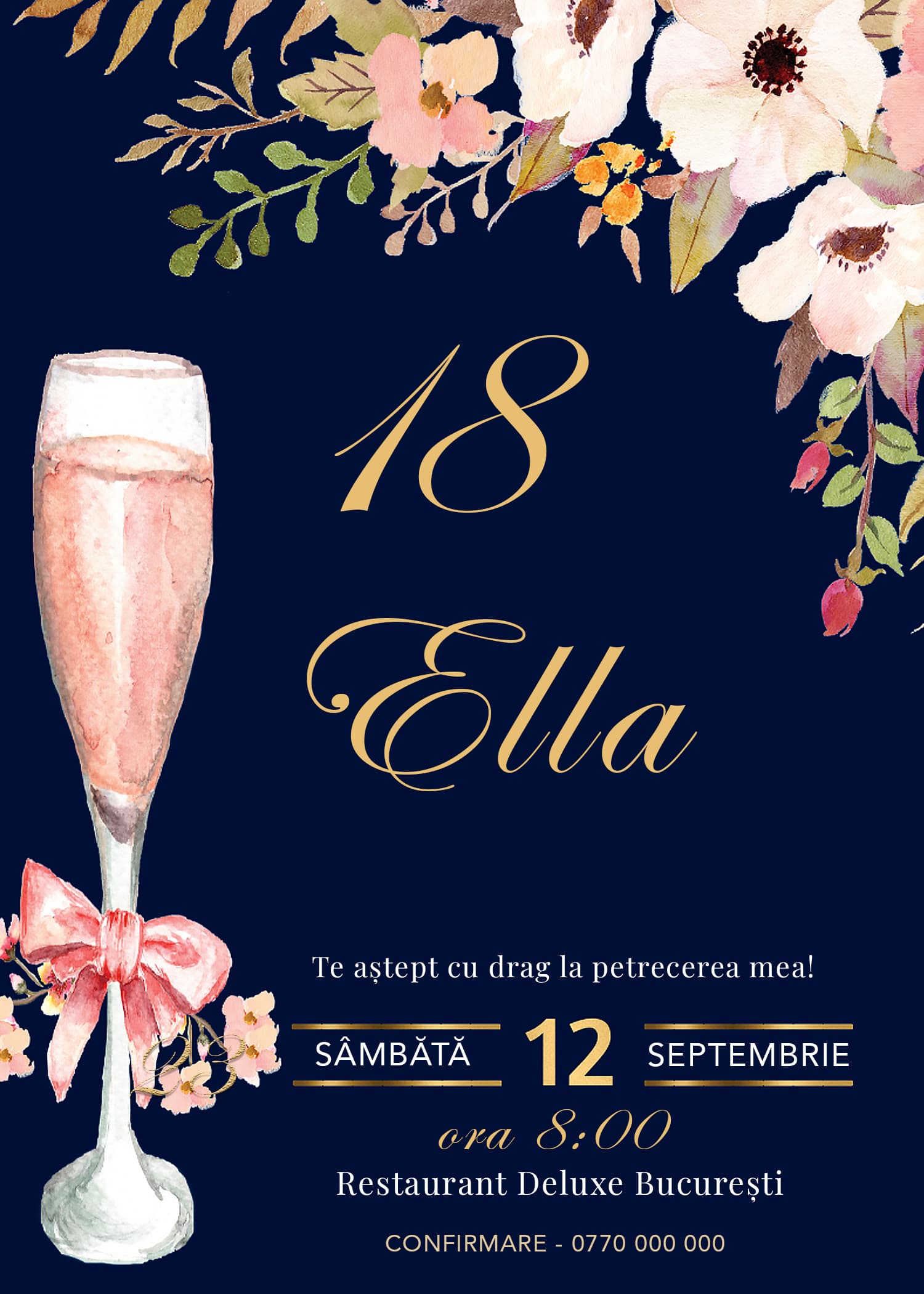 Invitație digitală de majorat, modelul Lovely