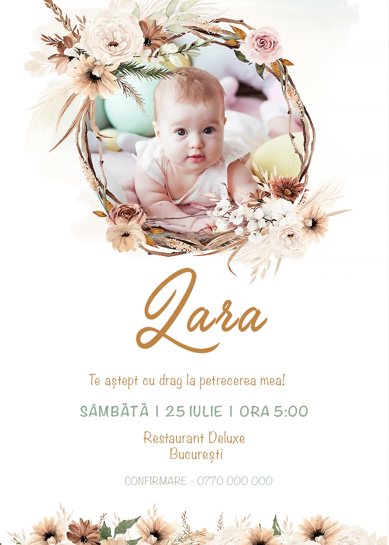 Invitație digitală de aniversare, modelul Serenity