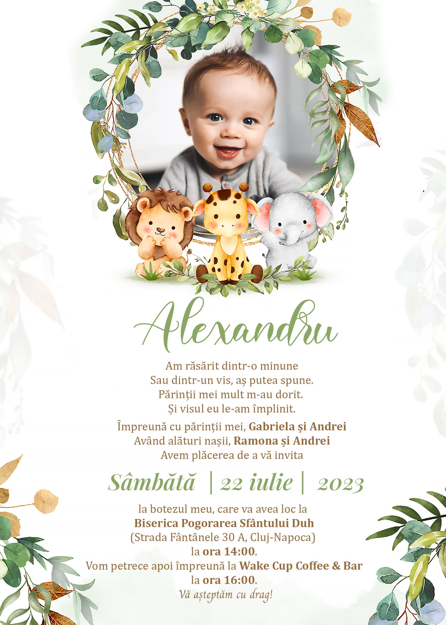 Invitație digitală botez, modelul Little Friends
