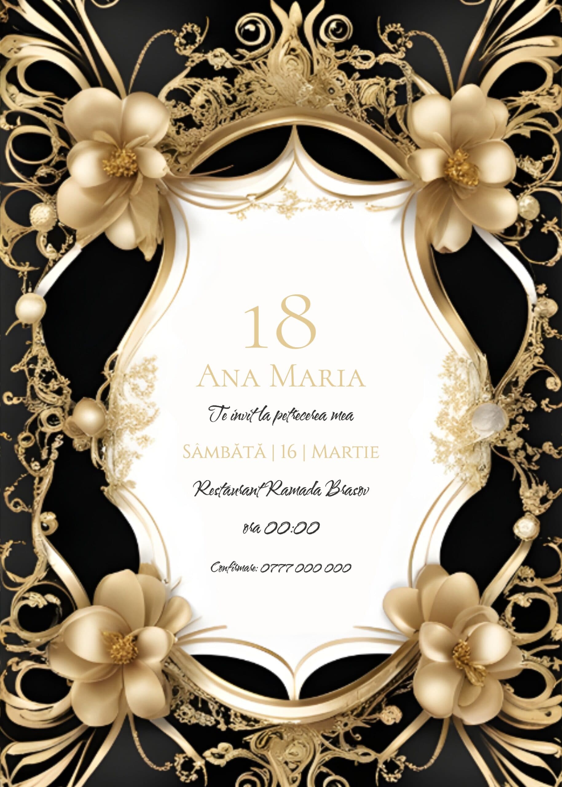 Invitație digitală de majorat, modelul Royal Beauty