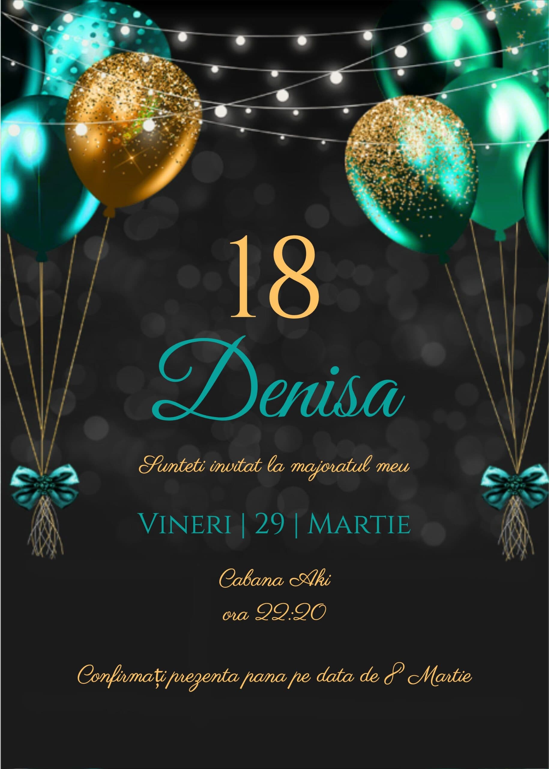 Invitație digitală de majorat, modelul Deluxe Green